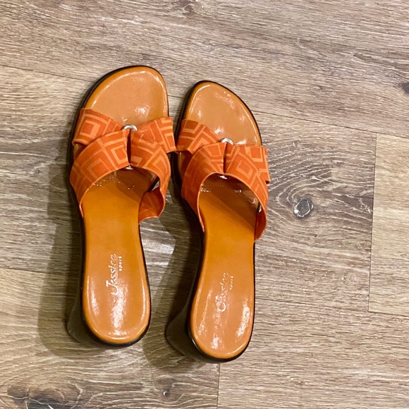 90’s Funky Orange Silver Buckle Slip On Platform Sandals, great condition. - Picture 7 of 7
